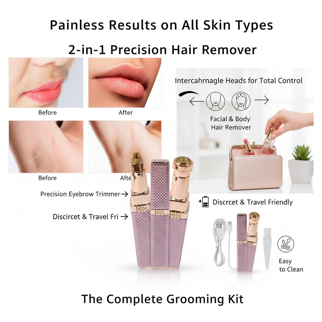 Painless Eyebrow Razor & Facial Hair Remover – Rechargeable 2-in-1 Electric Trimmer with LED Light
